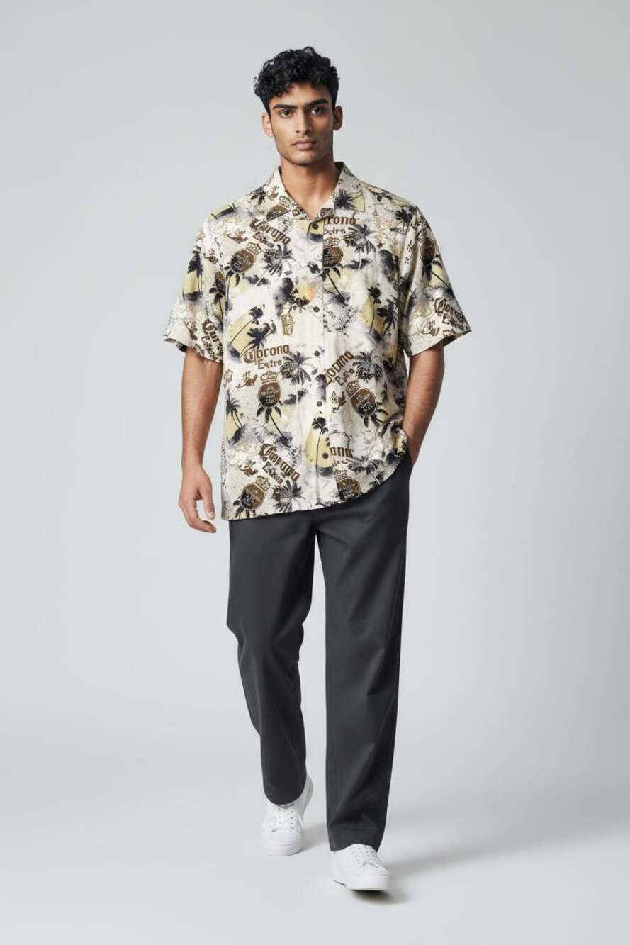 Newport Blue Corona Extra Tropical Print Button Down Shirt XL
